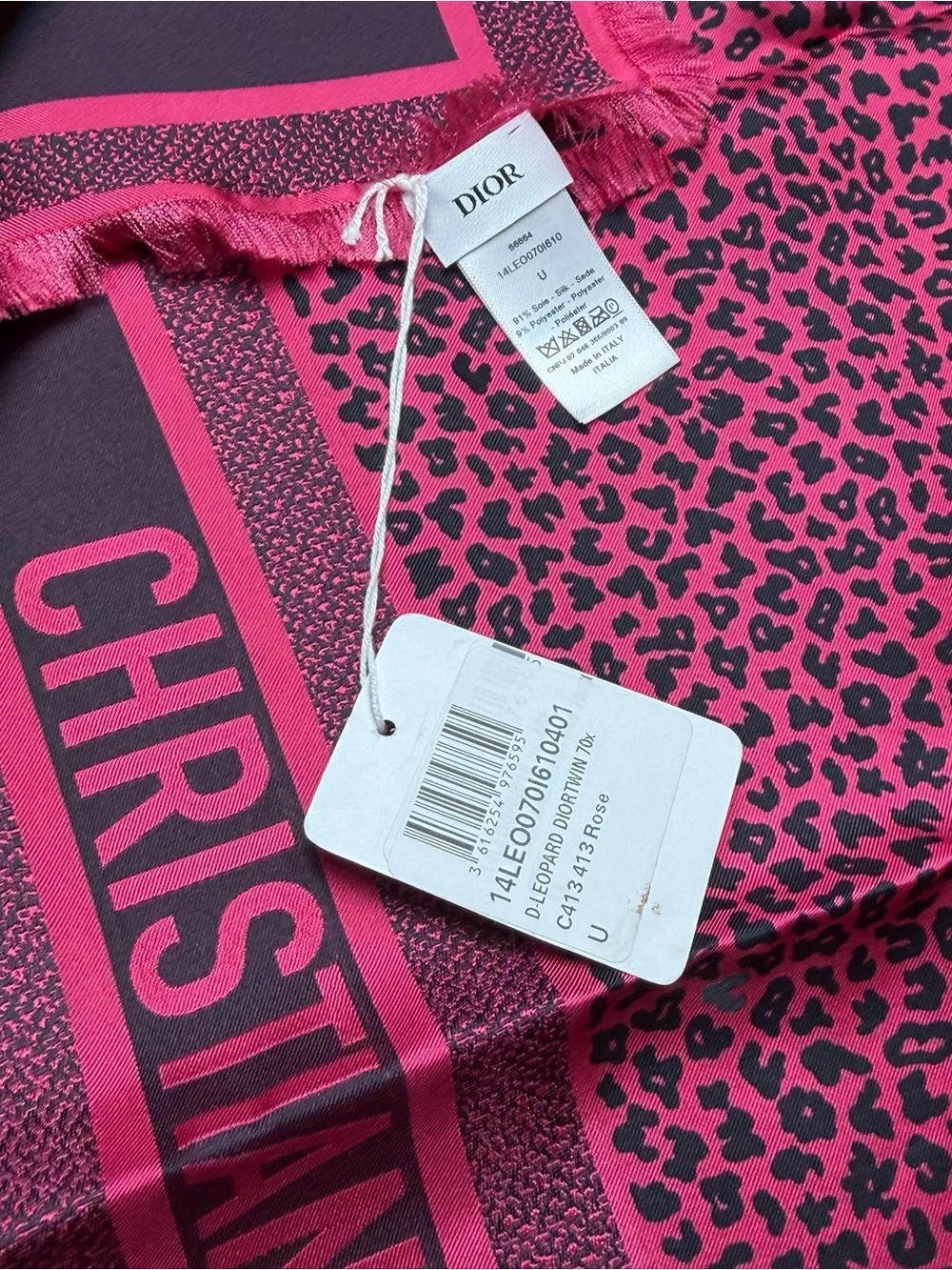 Dior Hot Pink and Black Leopard mitzah Print Silk Scarf NWT Full Set